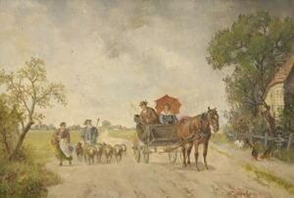 Begegnung Auf Der
 Landstrase. Oil Painting by Ludwig Muller-Cornelius