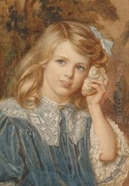 Portrait Of Girl, Thought To Be 
Irene Baldwin-burbidge, In A Blue Dress Holding A Shell To Her Hear; 
Portrait Of Boy, Thought To Be Frederick Baldwin-burbidge, Holding A Cat Oil Painting by John Bernard Munns