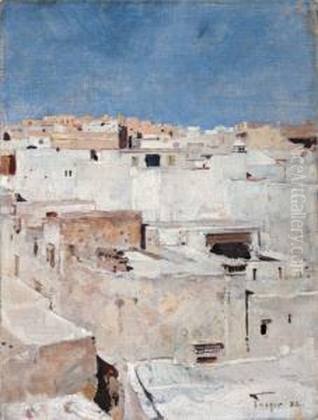 (valence 1840 - Malaga 1927)
 Bab-el-murchad, Kasbah, Tanger Oil Painting by Antonio Gomez Munoz Degrain