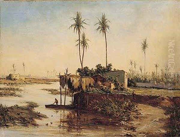 Paisaje Con Pescadores Oil Painting by Antonio Gomez Munoz Degrain