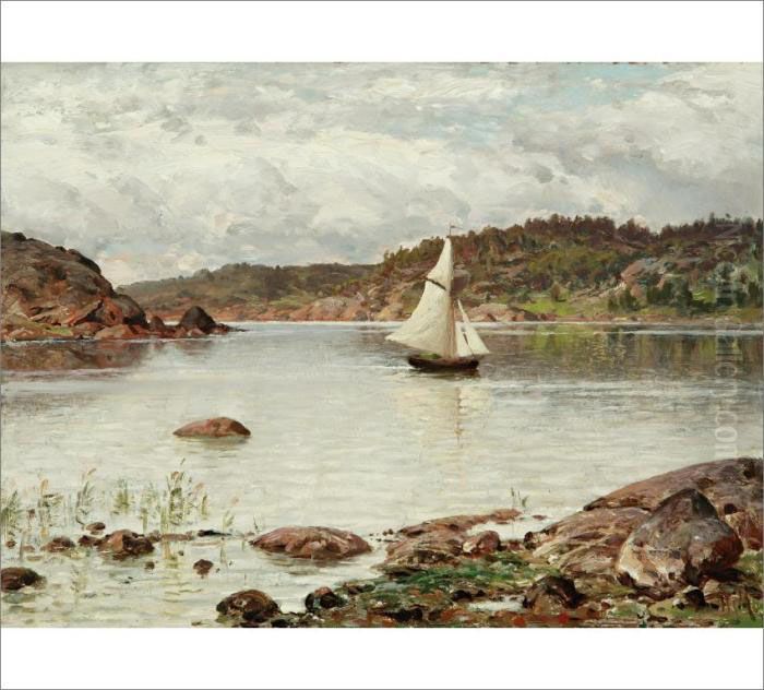 Sailboat In The Tammisaari Archipelago Oil Painting by Hjalmar (Magnus) Munsterhjelm