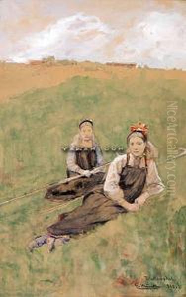 Hallingjenter Oil Painting by Gerhard Munthe