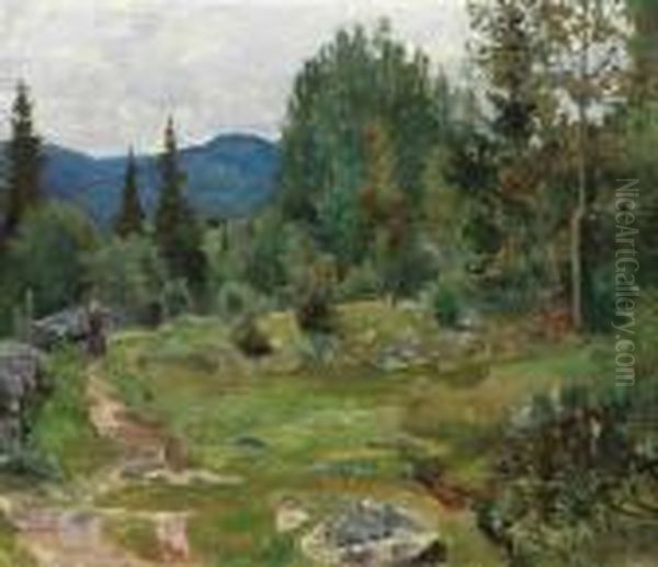 Landskap Oil Painting by Gerhard Munthe