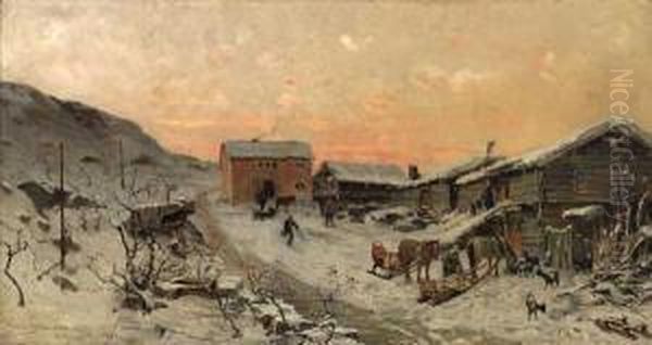 Ved En Skysstasjon Oil Painting by Gerhard Munthe