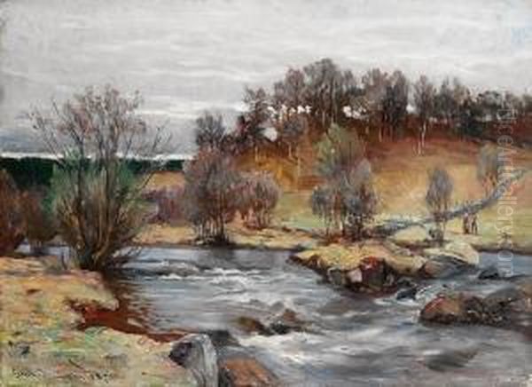 Kvinne Og Mann I Varlandskap 1887 Oil Painting by Gerhard Munthe