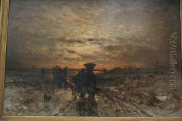 Arbeiders Terugkerend Van Winters Veld Bij Avond Oil Painting by Ludwig Munthe