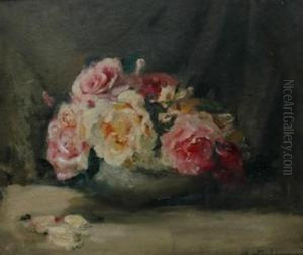 Still Life With Roses Oil Painting by Josephine Muntz-Adams