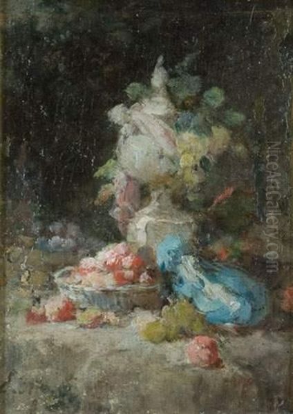 Corbeille De Fruits Et Vase Fleuri Oil Painting by Euphemie,nee Duhanot Muraton