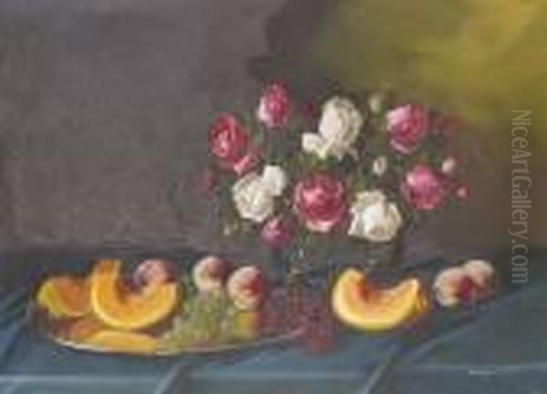 Viragcsendelet Dinnyevel Oil Painting by Vilmos Murin