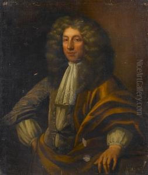 Portrait Of A Gentleman, 
Three-quarter-length, In A Grey Coat, A White Lace Jabot And A Brown 
Wrap Oil Painting by Thomas Murray