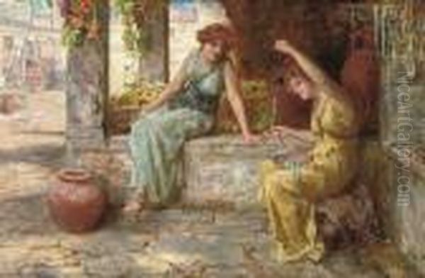 Threading Beads Oil Painting by Francis Sydney Muschamp