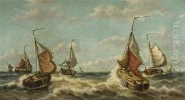 Fischerboote Auf See. Oil Painting by Auguste Henri Musin