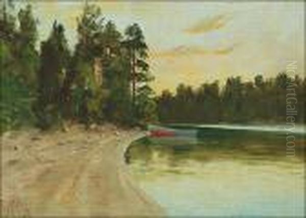 Rowing Boat In Afterglow Oil Painting by Elias Muukka