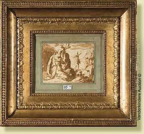 Saintjerome En Priere, Plume, 
Encre Brune Et Lavis Sur Papier Colle Enplein Sur Un Montage Avec 
Encadrement De Papier Bleu Oil Painting by Girolamo Muziano