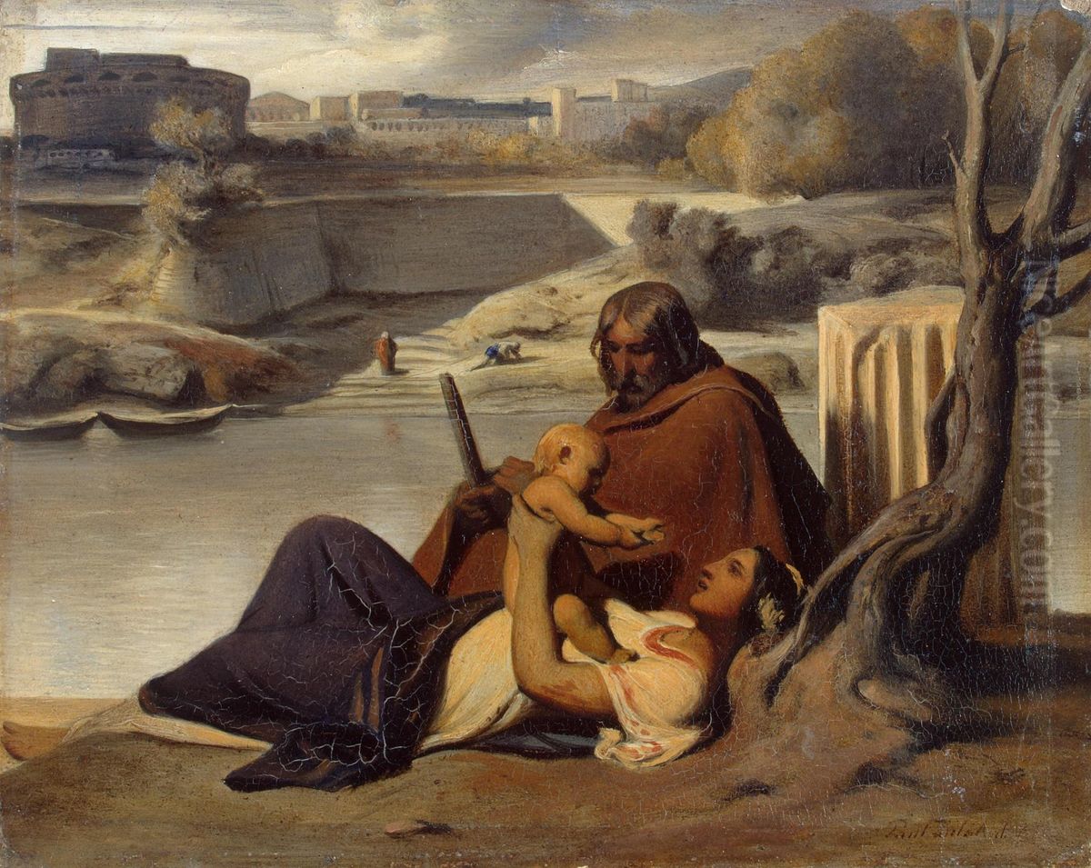 Resting on the Banks of the Tiber Oil Painting by Paul Delaroche
