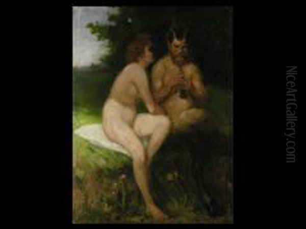 Jungfrau Und Pan Oil Painting by Vilmos Nagy