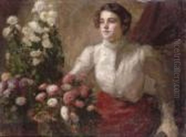 Viragok Kozott Oil Painting by Vilmos Nagy