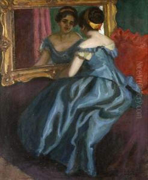 Holgy Tukor Elott Oil Painting by Vilmos Nagy