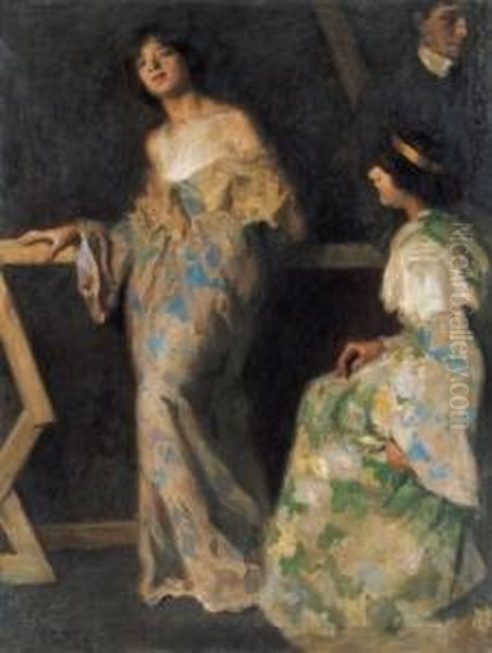 Ladies In Interior (final Word) Oil Painting by Vilmos Nagy