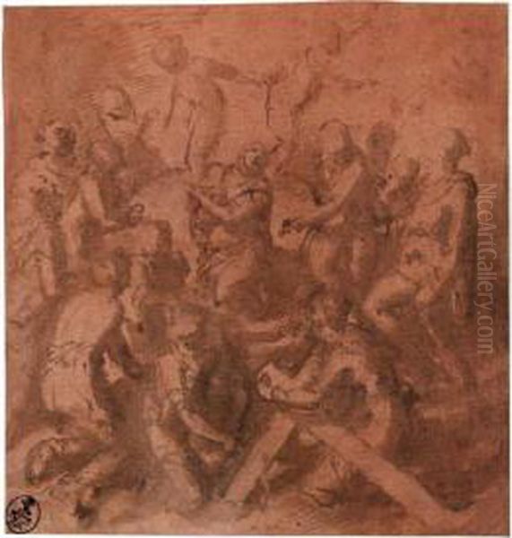 Study For The Lower Half Of An 
Ascension, With The Twelve Apostles, Saint Agnes And Saint Helen Oil Painting by Giovan Battista Naldini