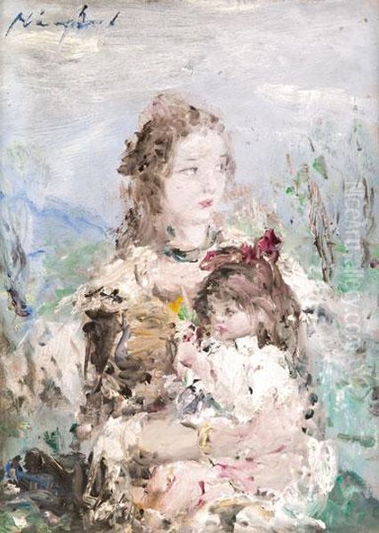 Anya Gyermekevel Oil Painting by Aurel Naray