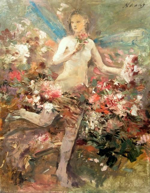 Butterfly Girl Oil Painting by Aurel Naray