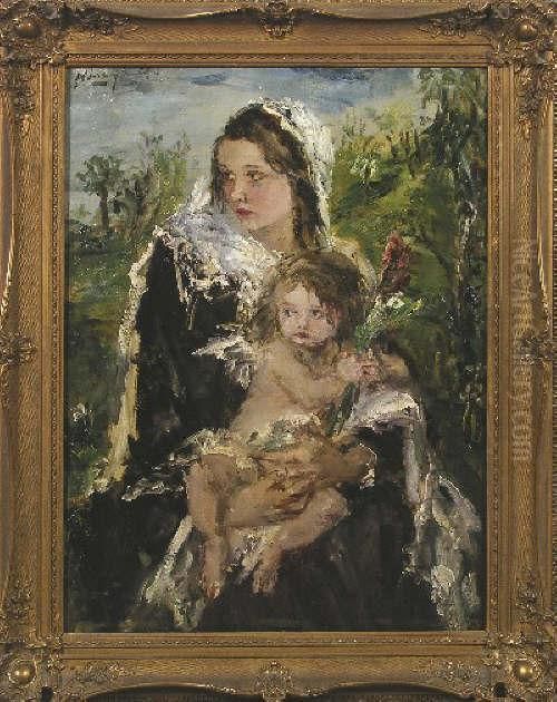 Mutter Mitkind Oil Painting by Aurel Naray