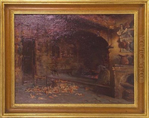 La Pulitura Delle 
 Pannocchie Oil Painting by Enrico Nardi