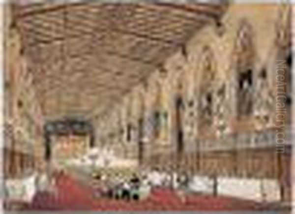 Windsor Castle: Great Staircase;
 Guard Chamber; St. George's Hall; The Library; The Drawing Room; East 
Corridor; St. George's Chapel; Throne Room; Van Dyck Room; St George's 
Hall; Green Drawing Room; Rubens Room; Waterloo Gallery; Private Chapel;
  Oil Painting by Joseph Nash