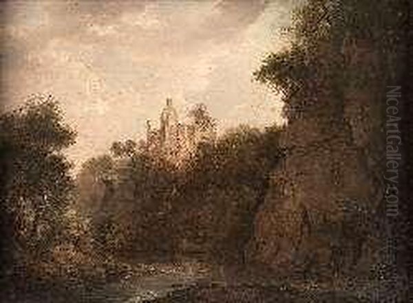 Hawthornden Castle From The River Oil Painting by Jane Nasmyth