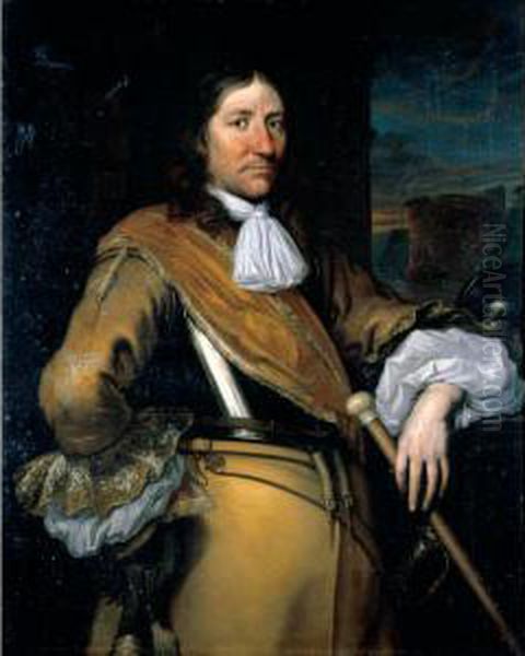 Portrait Of A Soldier, 
Half-length, Wearing A Buff Surcoat And Breastplate And Holding A Baton Oil Painting by Pieter Nason
