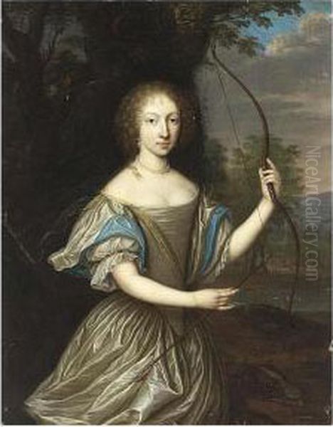 A Portrait Of A Lady, Said To Be
 Anna Dorothea Von Lehndorff (1645-1676), As Diana Standing Three 
Quarter Length In A Park Landscape Oil Painting by Pieter Nason