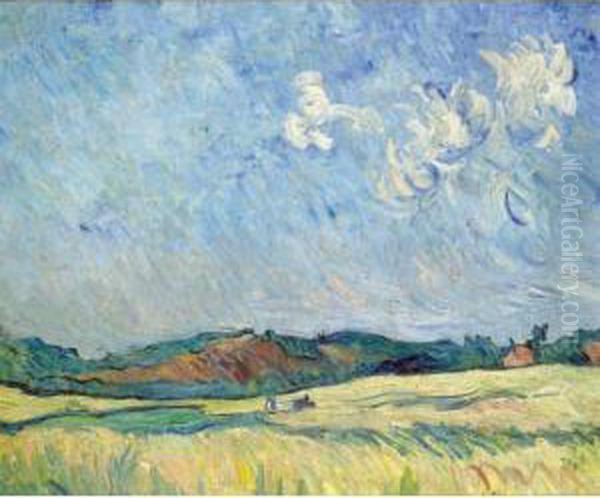 Erntender Landwirt (farmer Harvesting) Oil Painting by Heinrich Nauen