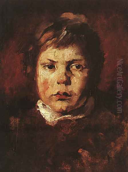A Child's Portrait Oil Painting by Frank Duveneck