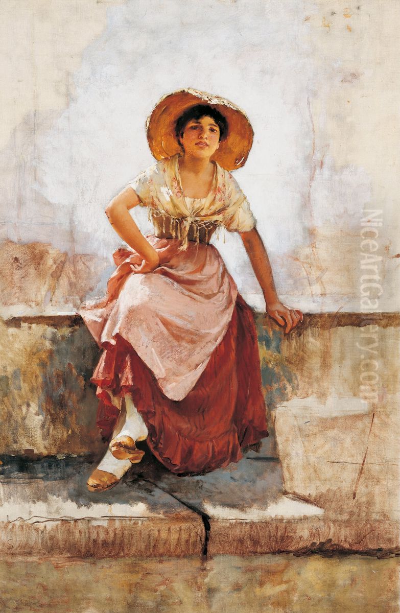 Florentine Flower Girl Oil Painting by Frank Duveneck