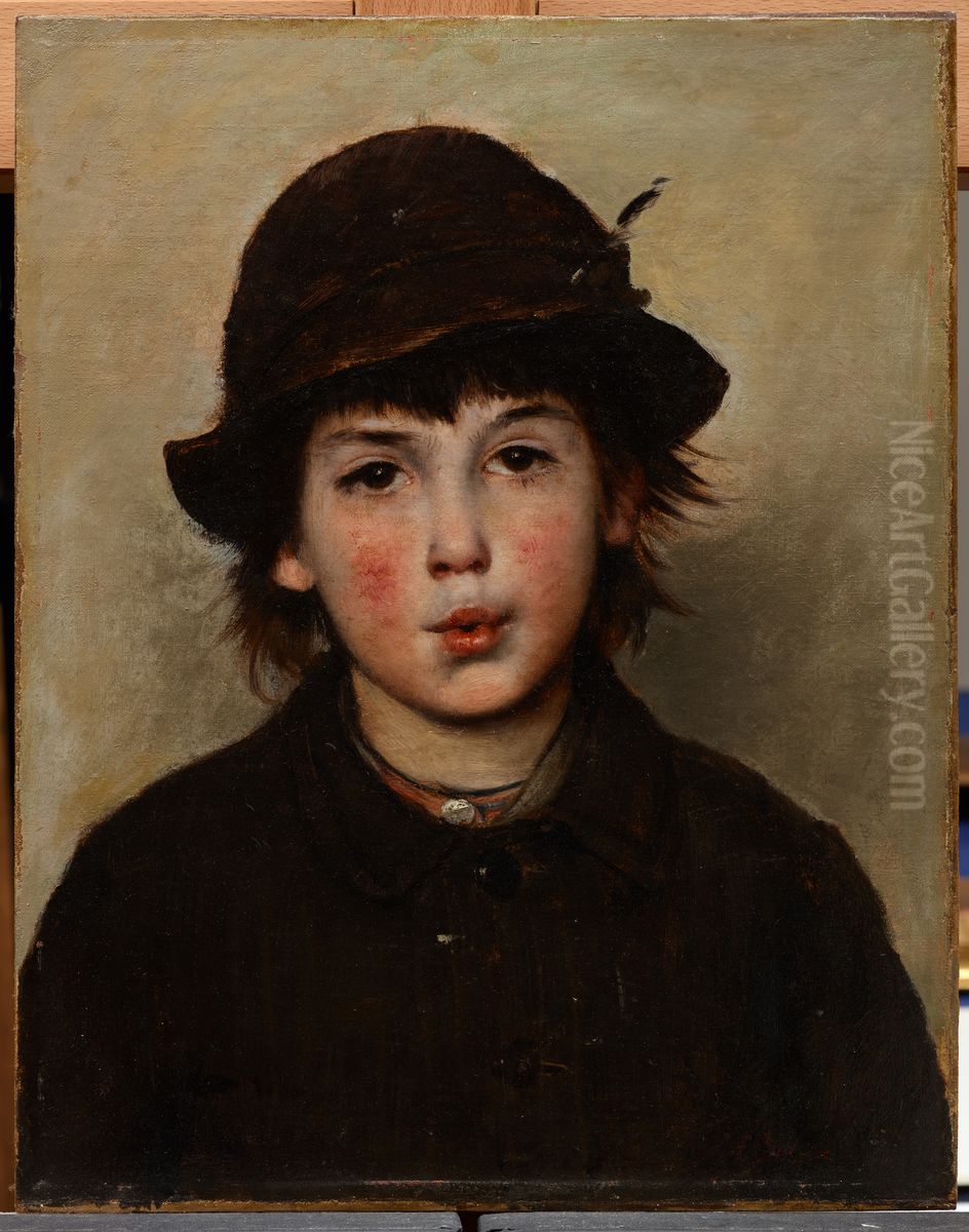 Whistling Boy Oil Painting by Frank Duveneck