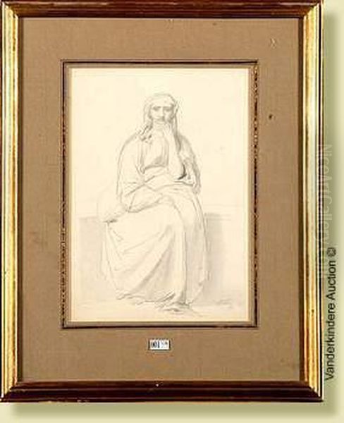 Jeunefemme Assise, Crayon Sur Papier Oil Painting by Francois-Joseph Navez