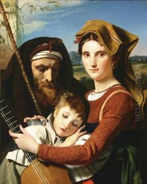 The Musician And Her Blind Father Oil Painting by Francois-Joseph Navez