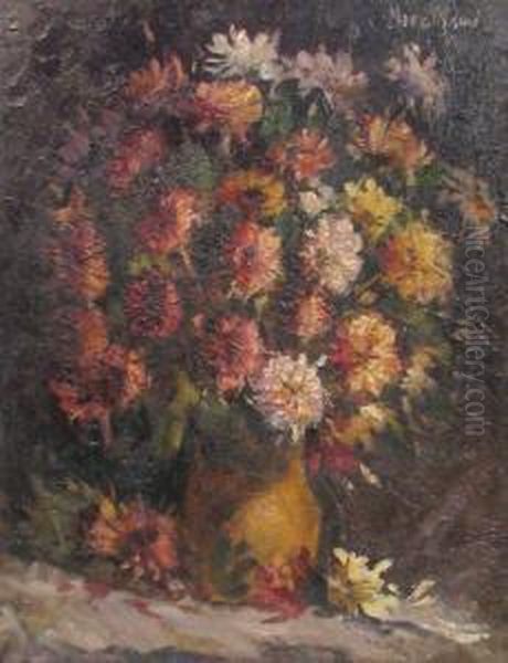 Zinnia Oil Painting by Grigore Negosanu