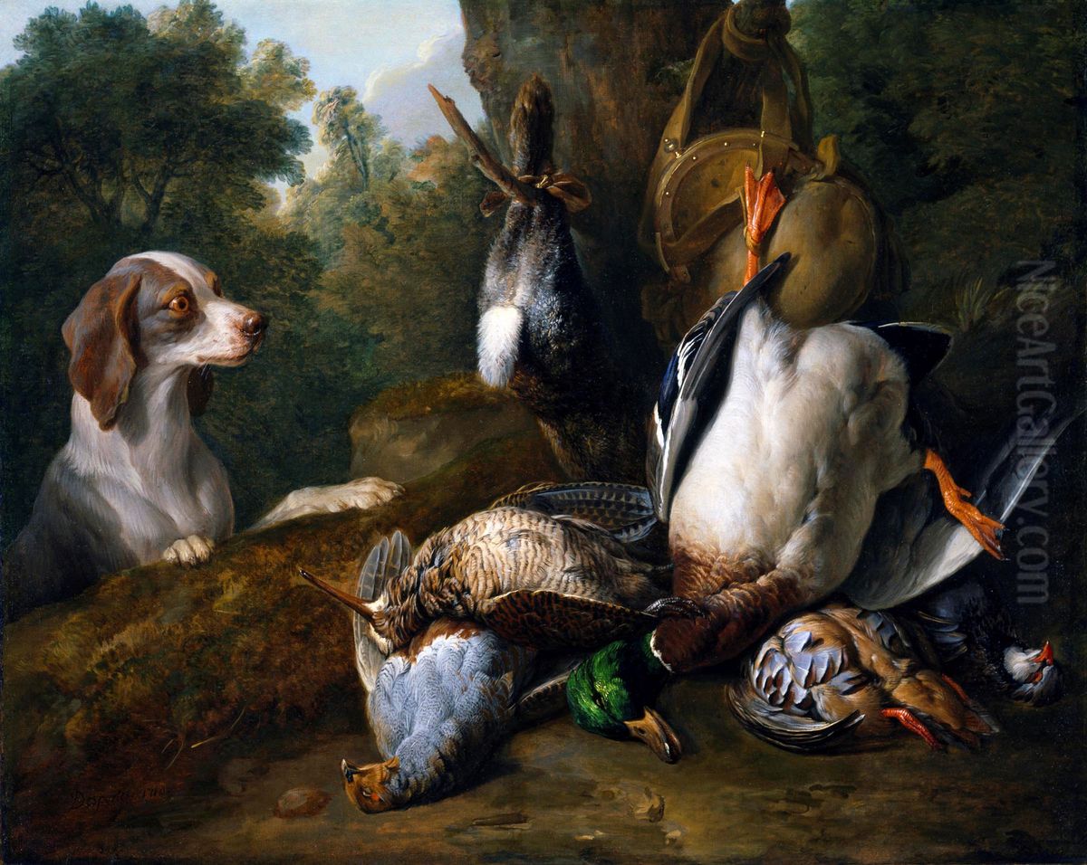 Still Life with Dog and Game Oil Painting by Alexandre-Francois Desportes