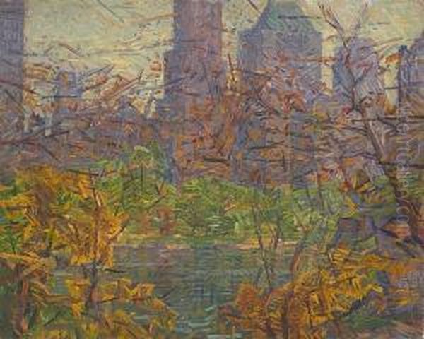 New York Skyline From Central Park Oil Painting by Ernest Bruce Nelson