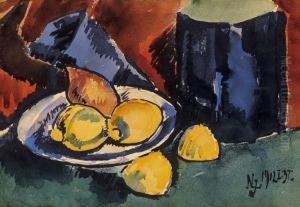 Still Life With Lemons Oil Painting by Jozsef Nemes Lamperth