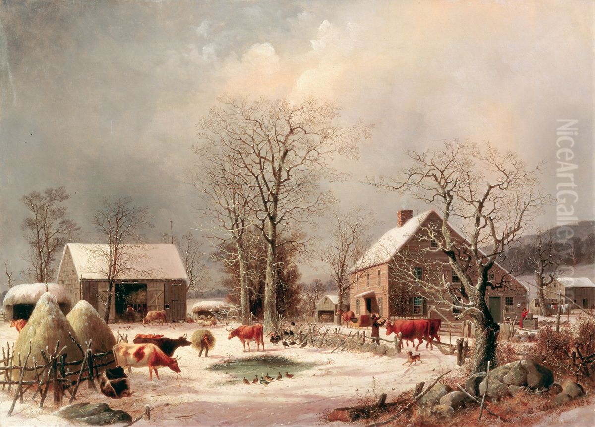 Farmyard in Winter Oil Painting by George Henry Durrie