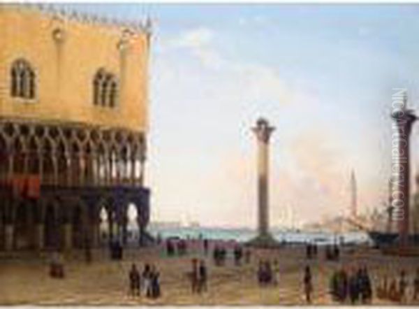 View From St Mark's Square Towards San Giorgio Maggiore Oil Painting by Friedrich Nerly