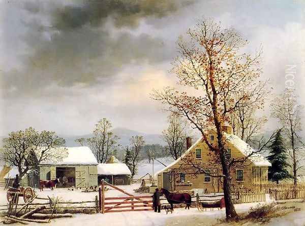 New England Winter Scene Oil Painting by George Henry Durrie