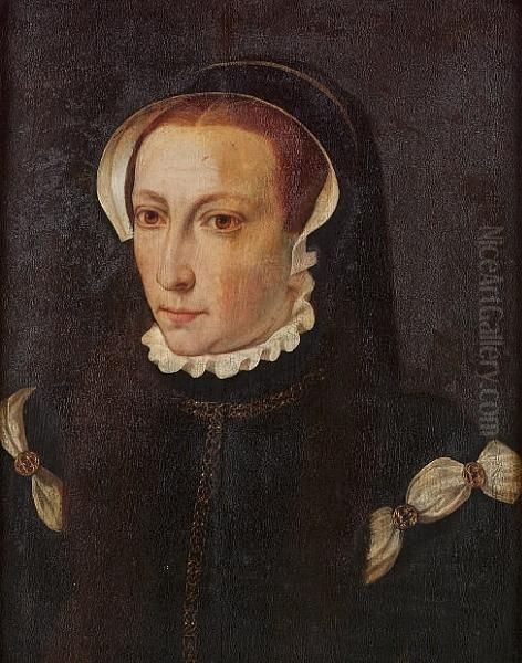 Portrait Of A Lady, Bust-length,
 In Black Costume With A Fur-trimmed Coat And A Black Headress Oil Painting by Nicolas Neufchatel