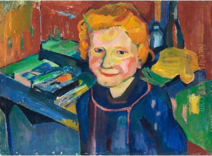 Klarli Emmentaler, Madchen Von Der Egg - Recto
Klarli, Girl From Egg (emmental) - Front
Landschaftsstudie - Verso 
Study Of A Landscape - Back Oil Painting by Werner Neuhaus