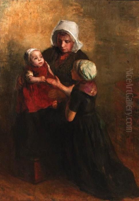 Playing With Little Sister Oil Painting by Albertus Johan Neuhuys