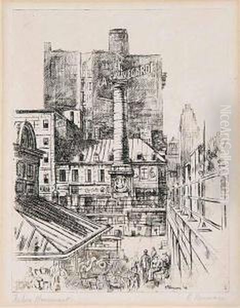 Nelson Monument Oil Painting by Ernst Neumann