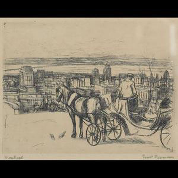 Two Montreal Views: Montreal Lookout In Winter;montreal Oil Painting by Ernst Neumann